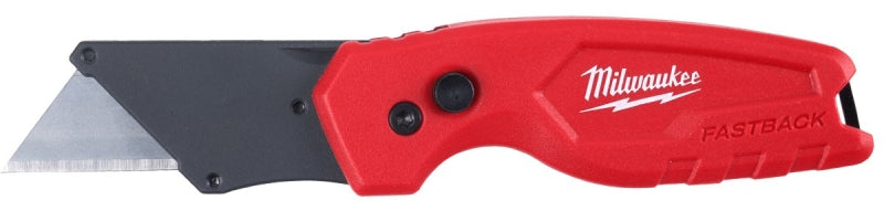MILWAUKEE Milwaukee FASTBACK 48-22-1500 Compact Utility Knife, 1.27 in L Blade, 0.02 in W Blade, Steel Blade, 1-Blade, Red Handle