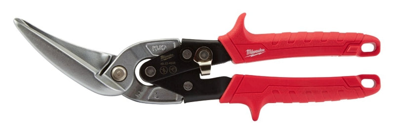 MILWAUKEE Milwaukee 48-22-4538 Long Cut Aviation Snip, 11 in OAL, 3 in L Cut, Left, Straight Cut, Steel Blade, Red Handle