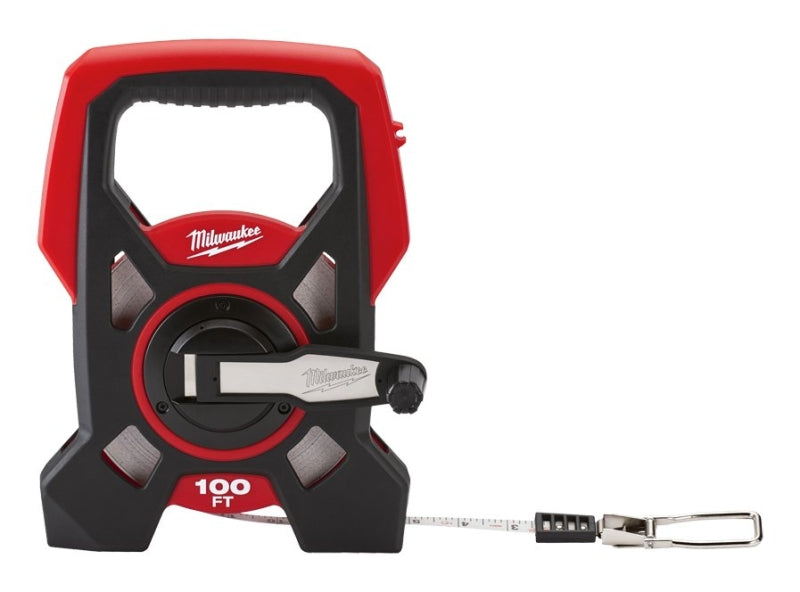 MILWAUKEE Milwaukee 48-22-5201 Long Tape, 100 ft L Blade, 1/2 in W Blade, Steel Blade, Black/Red