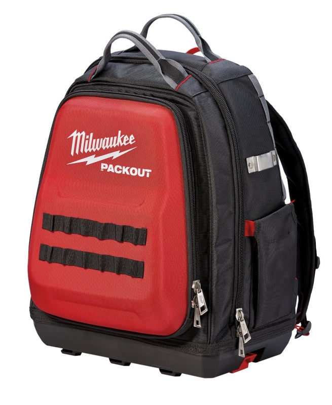 MILWAUKEE Milwaukee PACKOUT 48-22-8301 Tool Backpack, 11.81 in W, 15-3/4 in D, 15-3/4 in H, 48-Pocket, Polyester, Black/Red TOOLS MILWAUKEE