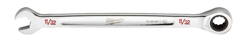 MILWAUKEE Milwaukee 45-96-9211 Ratcheting Combination Wrench, SAE, 11/32 in Head, 6.14 in L, 12-Point, Steel, Chrome TOOLS MILWAUKEE