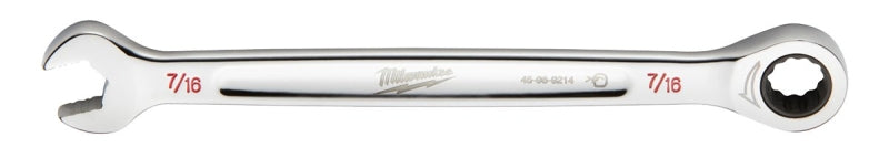 MILWAUKEE Milwaukee 45-96-9214 Ratcheting Combination Wrench, SAE, 7/16 in Head, 6-3/4 in L, 12-Point, Steel, Chrome TOOLS MILWAUKEE