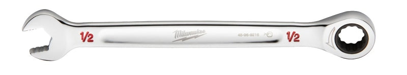 MILWAUKEE Milwaukee 45-96-9216 Ratcheting Combination Wrench, SAE, 1/2 in Head, 7.34 in L, 12-Point, Steel, Chrome TOOLS MILWAUKEE