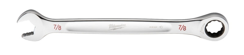 MILWAUKEE Milwaukee 45-96-9228 Ratcheting Combination Wrench, SAE, 7/8 in Head, 11.93 in L, 12-Point, Steel, Chrome TOOLS MILWAUKEE