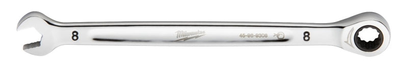 MILWAUKEE Milwaukee 45-96-9308 Ratcheting Combination Wrench, Metric, 8 mm Head, 5-3/4 in L, 12-Point, Steel, Chrome