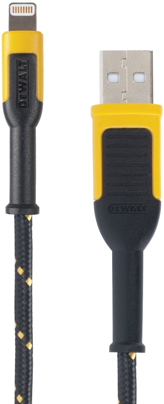 DEWALT DEWALT 131 1326 DW2 Charger Cable, iOS, USB, Kevlar Fiber Sheath, Black/Yellow Sheath, 10 ft L ELECTRICAL DEWALT