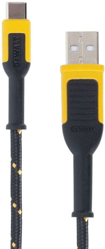 DEWALT DEWALT 131 1348 DW2 Charger Cable, USB-A, USB-C, Kevlar Fiber Sheath, Black/Yellow Sheath, 6 ft L