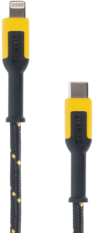 DEWALT DEWALT 131 1357 DW2 Charger Cable, iOS, USB-C, Kevlar Fiber Sheath, Black/Yellow Sheath, 4 ft L