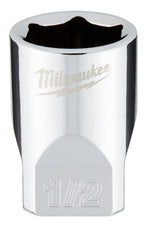 MILWAUKEE Milwaukee 45-34-9009 Socket, 1/2 in Socket, Standard Socket, 4.921 in OAL, 1/4 in Drive, 6-Point, Chrome Vanadium Steel