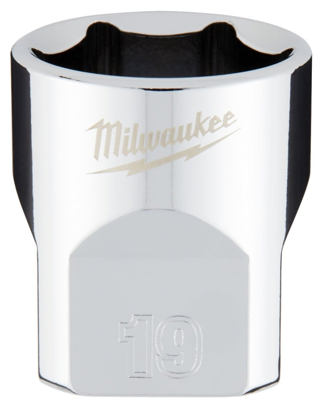 MILWAUKEE Milwaukee 45-34-9089 Socket, 19 mm Socket, Standard Socket, 3.543 in OAL, 3/8 in Drive, 6-Point, Chrome Vanadium Steel