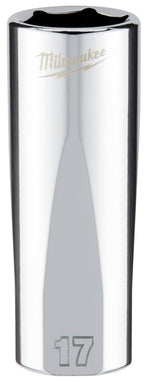 MILWAUKEE Milwaukee 45-34-0117 Socket, 17 mm Socket, Deep Socket, 3.543 in OAL, 3/8 in Drive, 6-Point, Chrome Vanadium Steel