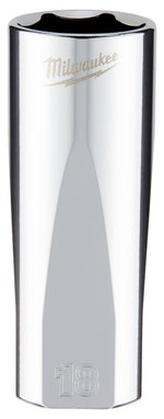 MILWAUKEE Milwaukee 45-34-0118 Socket, 18 mm Socket, Deep Socket, 3.543 in OAL, 3/8 in Drive, 6-Point, Chrome Vanadium Steel