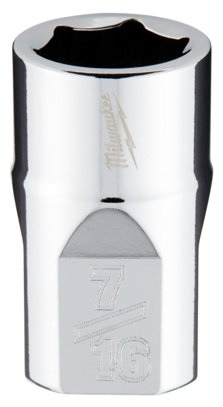 MILWAUKEE Milwaukee 45-34-9063 Socket, 7/16 in Socket, Standard Socket, 3.543 in OAL, 3/8 in Drive, 6-Point, Chrome