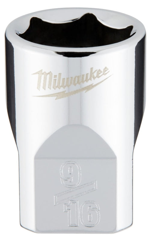 MILWAUKEE Milwaukee 45-34-9065 Socket, 9/16 in Socket, Standard Socket, 3.543 in OAL, 3/8 in Drive, 6-Point, Chrome