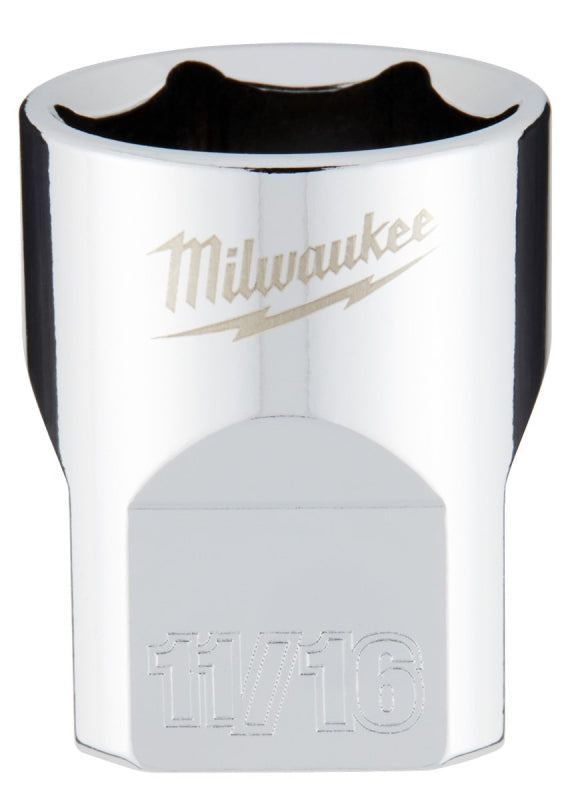 MILWAUKEE Milwaukee 45-34-9067 Socket, 11/16 in Socket, Standard Socket, 3.543 in OAL, 3/8 in Drive, 6-Point, Chrome