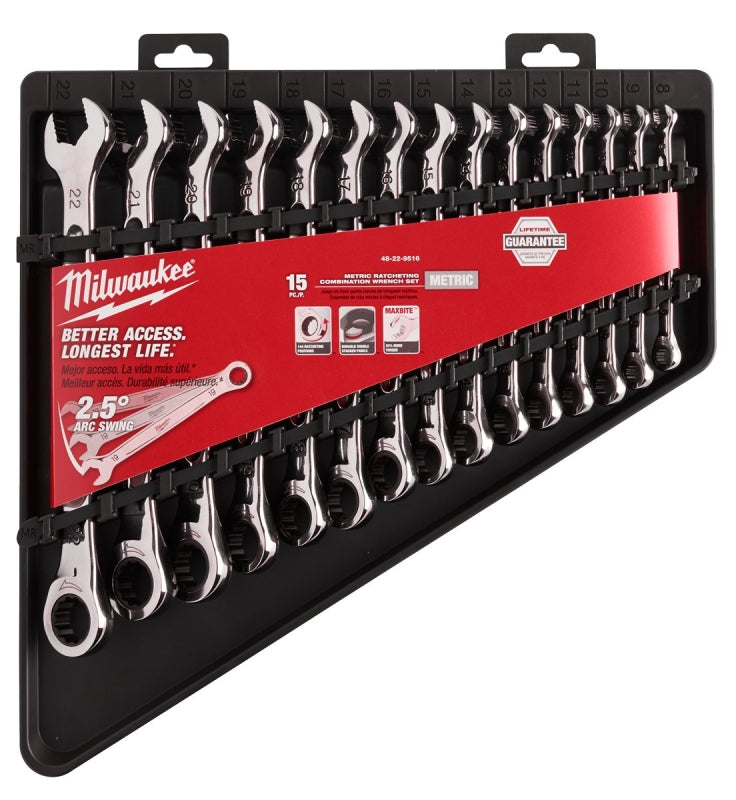MILWAUKEE Milwaukee 48-22-9516 Wrench Set, 15-Piece, Alloy Steel, Chrome