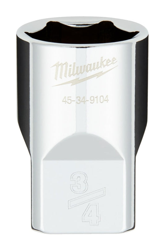 MILWAUKEE Milwaukee 45-34-9104 Socket, 3/4 in Socket, Standard Socket, 1.02 in OAL, 1/2 in Drive, 6-Point, Chrome Vanadium Steel