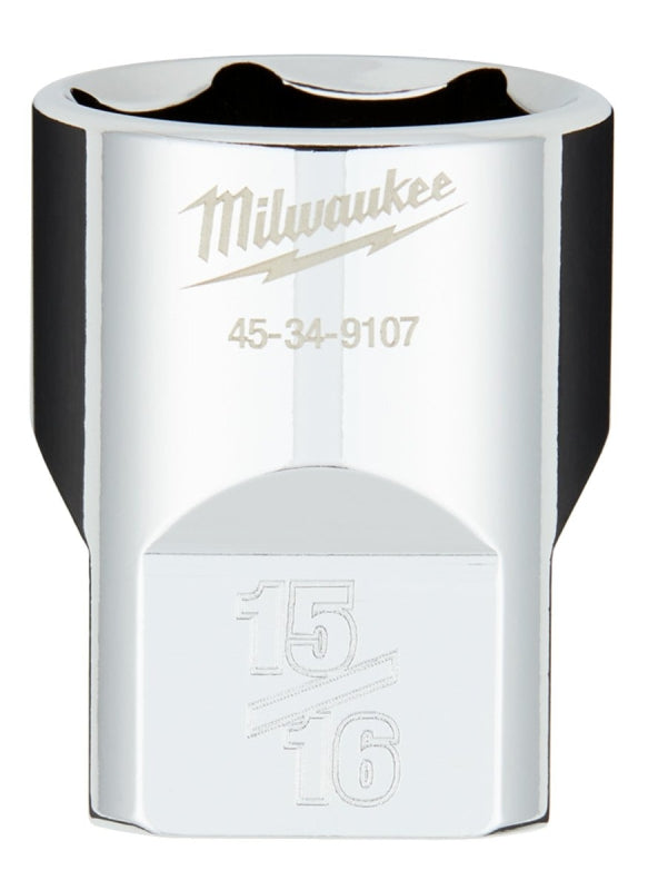 MILWAUKEE Milwaukee 45-34-9107 Socket, 15/16 in Socket, Standard Socket, 1-1/4 in OAL, 1/2 in Drive, 6-Point, Chrome