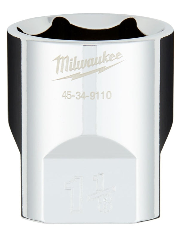 MILWAUKEE Milwaukee 45-34-9110 Socket, 1-1/8 in Socket, 1/2 in Drive, 6-Point, Chrome Vanadium Steel, Chrome