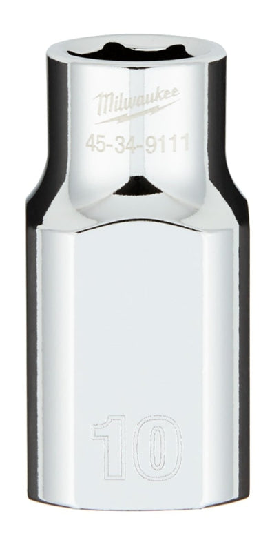 MILWAUKEE Milwaukee 45-34-9111 Socket, 10 mm Socket, Standard Socket, 0.85 in OAL, 1/2 in Drive, 6-Point, Chrome Vanadium Steel TOOLS MILWAUKEE