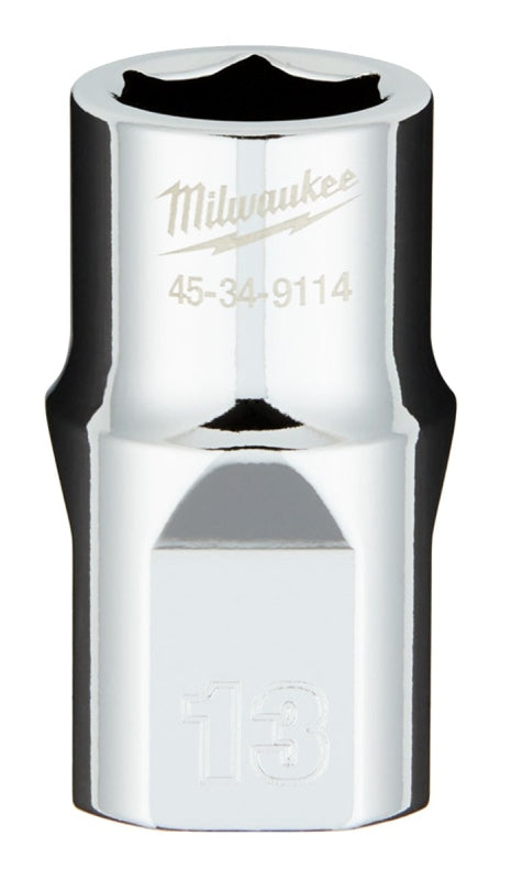 MILWAUKEE Milwaukee 45-34-9114 Socket, 13 mm Socket, 1/2 in Drive, 6-Point, Chrome Vanadium Steel, Chrome-Plated