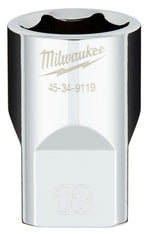 MILWAUKEE Milwaukee 45-34-9119 Socket, 18 mm Socket, Standard Socket, 1/2 in Drive, 6-Point, Chrome Vanadium Steel, Chrome