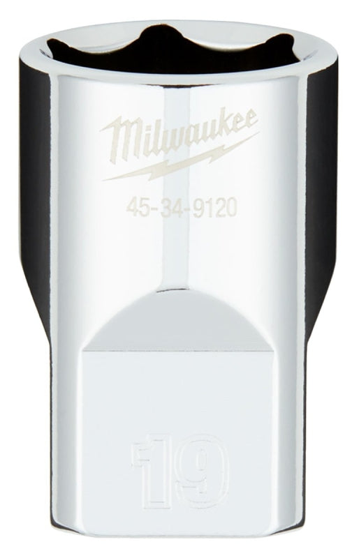 MILWAUKEE Milwaukee 45-34-9120 Socket, 19 mm Socket, Standard Socket, 1/2 in Drive, 6-Point, Chrome Vanadium Steel, Chrome