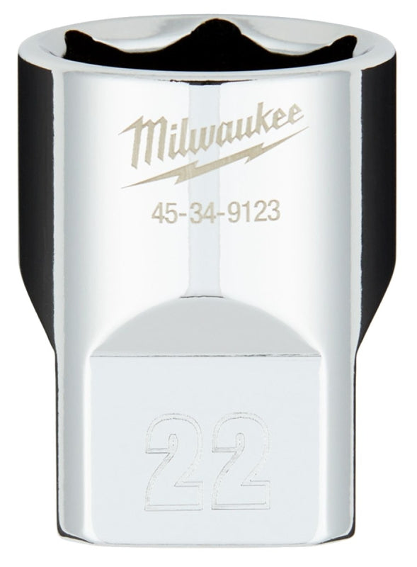 MILWAUKEE Milwaukee 45-34-9123 Socket, 22 mm Socket, 1/2 in Drive, 6-Point, Chrome Vanadium Steel, Chrome-Plated