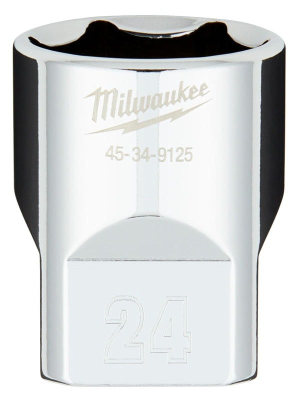 MILWAUKEE Milwaukee 45-34-9125 Socket, 24 mm Socket, 1/2 in Drive, 6-Point, Chrome Vanadium Steel, Chrome TOOLS MILWAUKEE