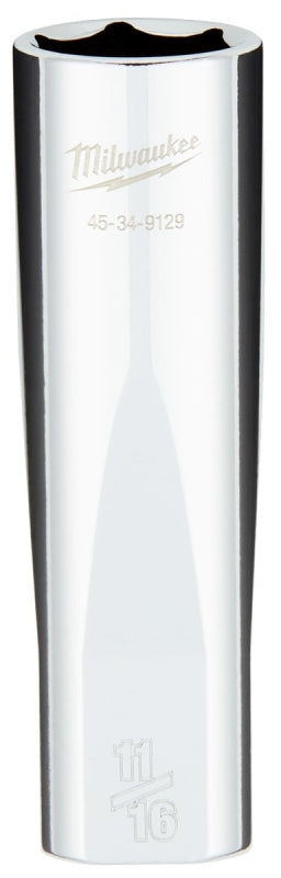 MILWAUKEE Milwaukee 45-34-9129 Socket, 11/16 in Socket, Deep Socket, 1.1 in OAL, 1/2 in Drive, 6-Point, Chrome Vanadium Steel TOOLS MILWAUKEE