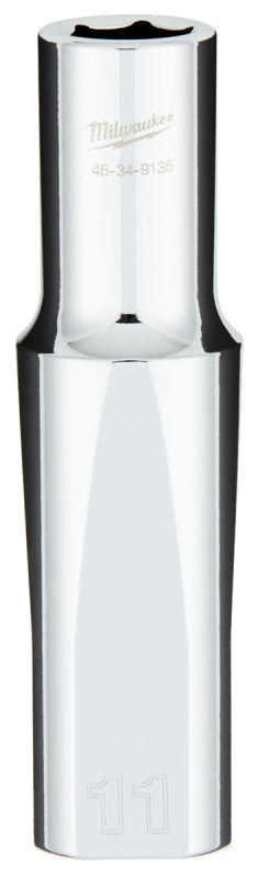 MILWAUKEE Milwaukee 45-34-9135 Socket, 11 mm Socket, Deep Socket, 0.85 in OAL, 1/2 in Drive, 6-Point, Chrome Vanadium Steel TOOLS MILWAUKEE
