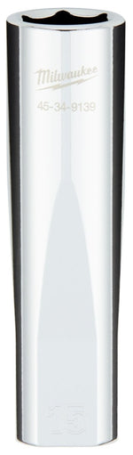 MILWAUKEE Milwaukee 45-34-9139 Socket, 15 mm Socket, Deep Socket, 0.85 in OAL, 1/2 in Drive, 6-Point, Chrome Vanadium Steel