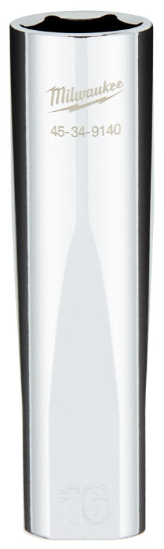 MILWAUKEE Milwaukee 45-34-9140 Socket, 16 mm Socket, Deep Socket, 0.85 in OAL, 1/2 in Drive, 6-Point, Chrome Vanadium Steel TOOLS MILWAUKEE