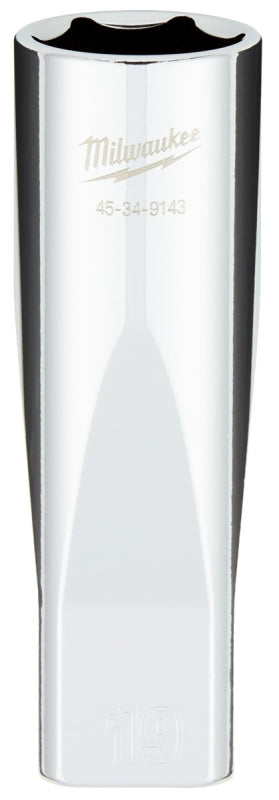 MILWAUKEE Milwaukee 45-34-9143 Socket, 19 mm Socket, Deep Socket, 1/2 in Drive, 6-Point, Chrome Vanadium Steel, Chrome