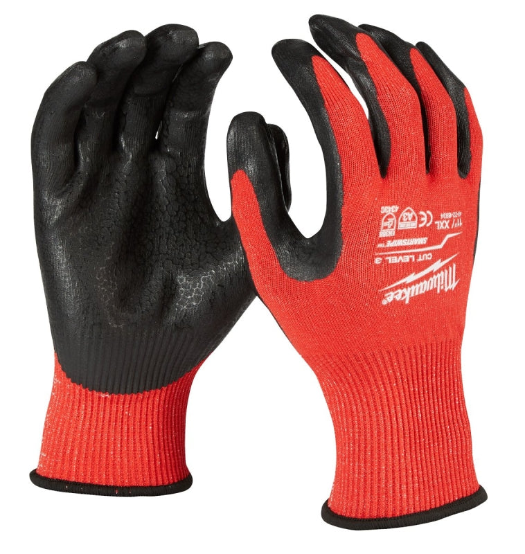 MILWAUKEE Milwaukee 48-22-8933 Work Gloves, Unisex, XL, 7.77 to 7.97 in L, Nitrile, Red, Lined