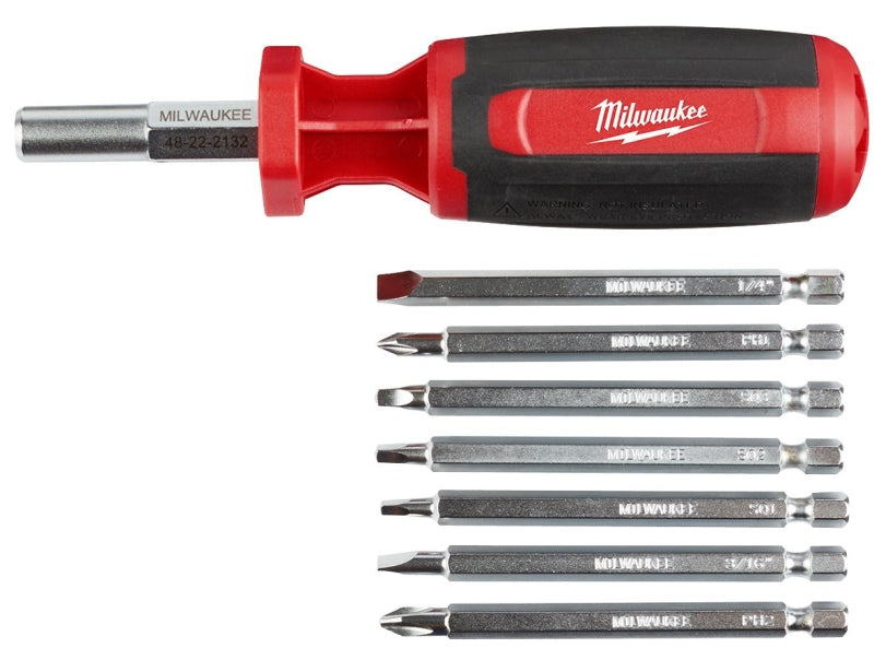 MILWAUKEE Milwaukee 48-22-2132 Multi-Bit Driver, 1/4 in Drive, Square Drive, 9.06 in OAL, Plastic Handle, Barrel-Grip Handle