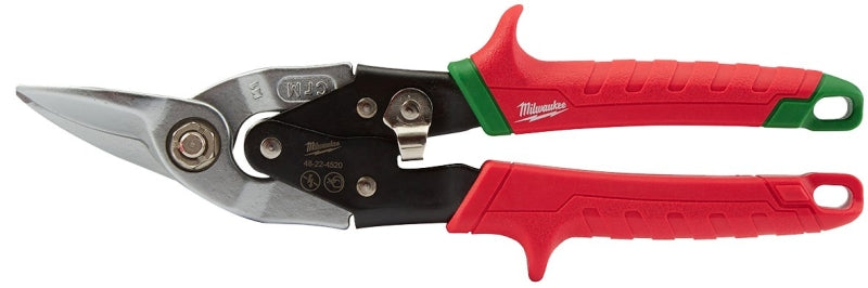 MILWAUKEE Milwaukee 48-22-4550 Aviation Snip, 9-7/8 in OAL, 1-1/2 in L Cut, Right, Serrated Cut, Forged Steel Blade, Red Handle