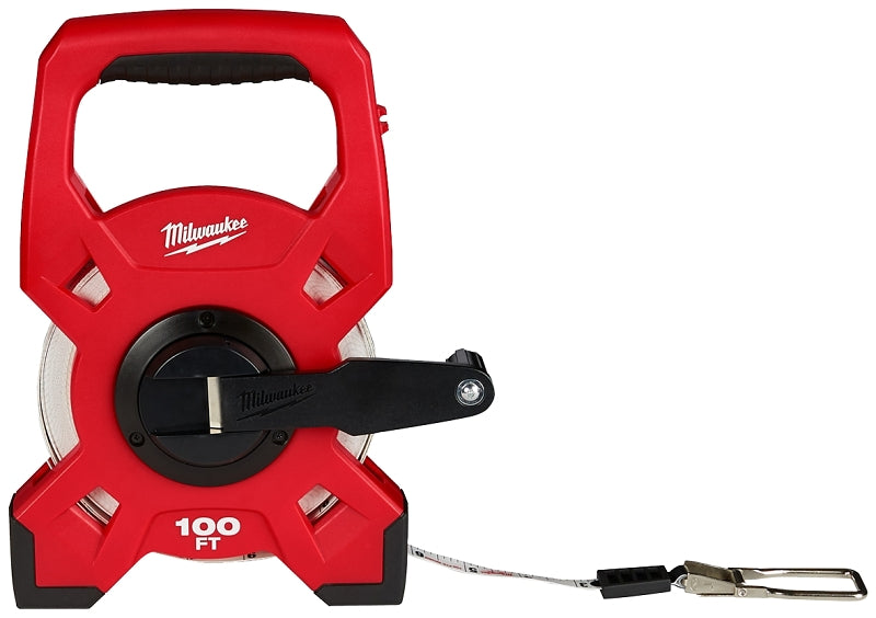 MILWAUKEE Milwaukee 48-22-5301 Tape Measure, 100 ft L Blade, 1/2 in W Blade, Fiberglass Blade, ABS Case, Black/Red Case