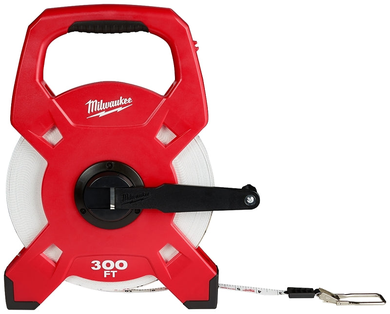 MILWAUKEE Milwaukee 48-22-5303 Tape Measure, 300 ft L Blade, 1/2 in W Blade, Fiberglass Blade, ABS Case, Black/Red Case