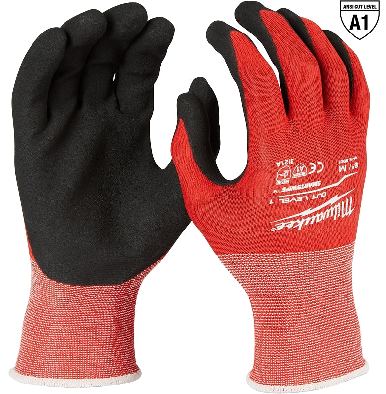 MILWAUKEE Milwaukee 48-22-8901 Work Gloves, Unisex, M, 7.2 to 7.5 in L, Nitrile, Red