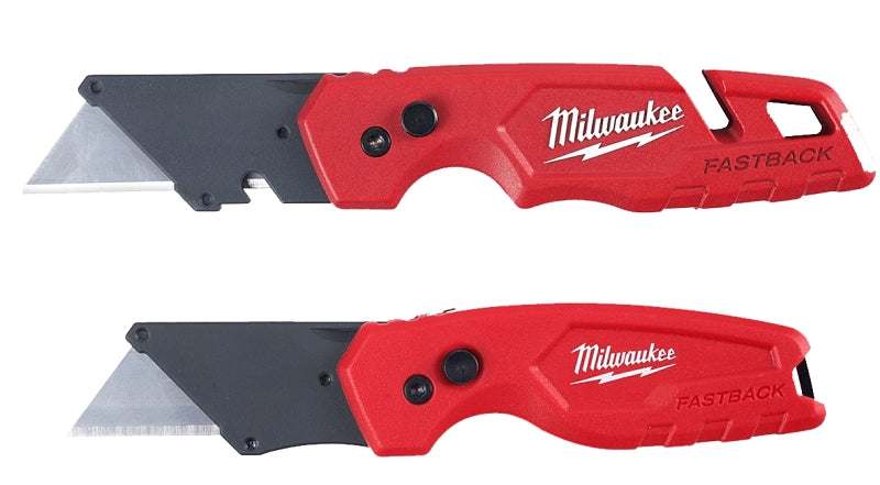 MILWAUKEE Milwaukee FASTBACK Series 48-22-1503 Folding Utility Knife Set, 2-Piece, Carbon Steel/Composite, Red