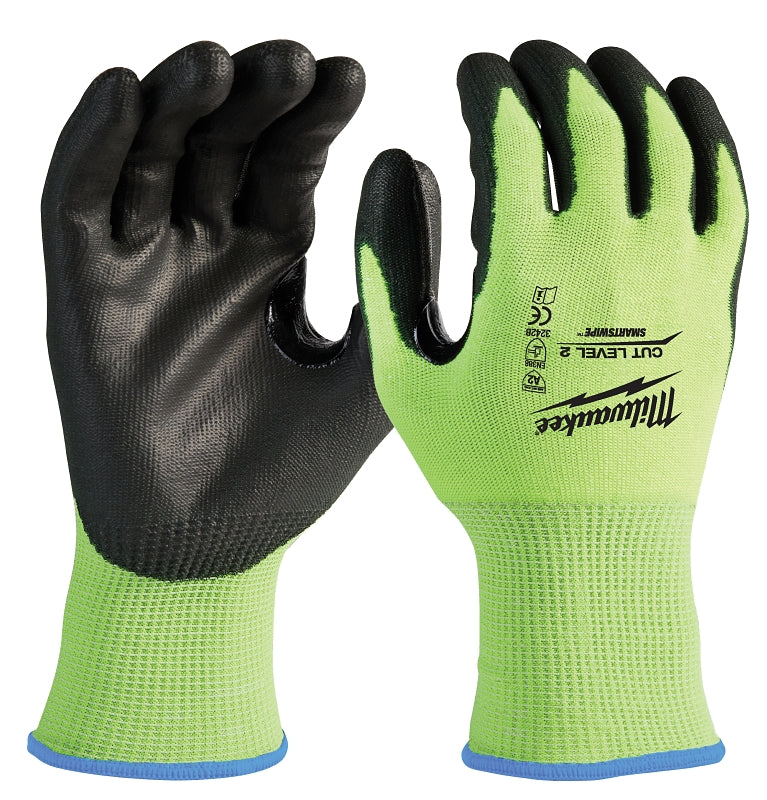 MILWAUKEE Milwaukee 48-73-8922 High-Visibility Cut Level 2 Gloves, Unisex, L, Elasticated Knit Cuff, Nitrile Coating, Polyurethane