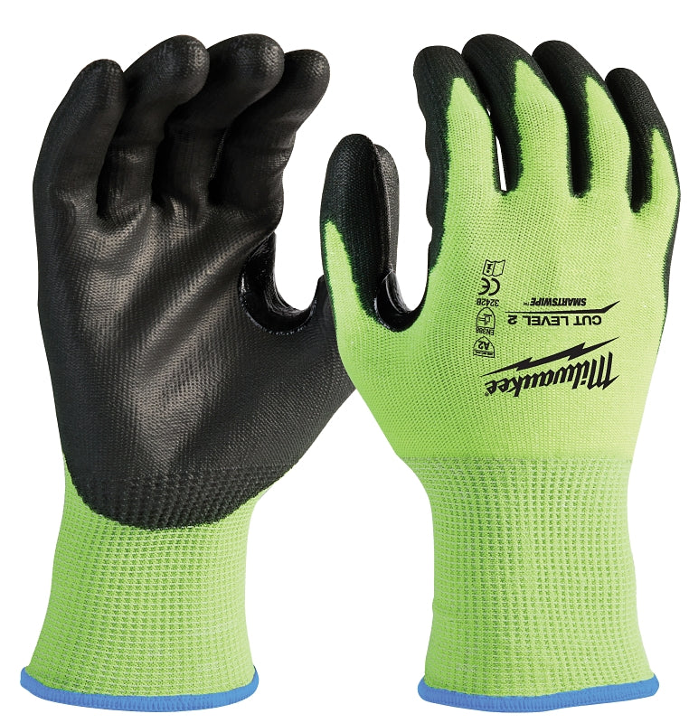MILWAUKEE Milwaukee 48-73-8923 High-Visibility Cut Level 2 Gloves, Unisex, XL, Elasticated Knit Cuff, Nitrile Coating, Yellow
