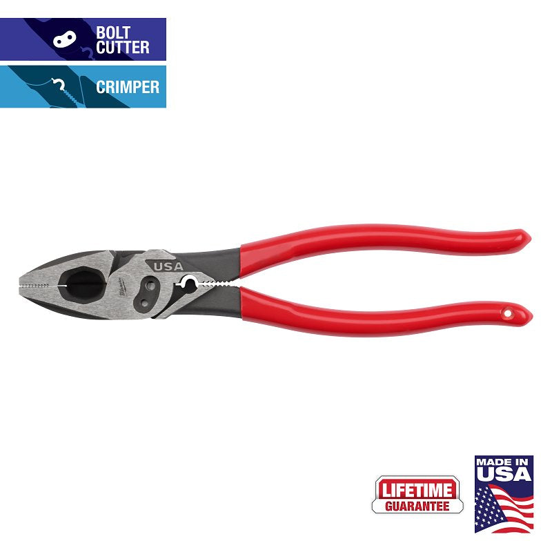 MILWAUKEE Milwaukee MT500C Lineman's Pliers with Crimper and Bolt Cutter, 9.22 in OAL, 1.39 in Jaw Opening, Red Handle