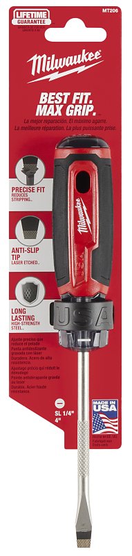 MILWAUKEE Milwaukee MT206 Screwdriver, 1/4 in Drive, Slotted Drive, 8.3 in OAL, 4 in L Shank, Acetate Handle, Cushion Grip Handle