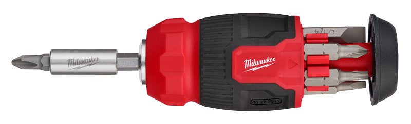 MILWAUKEE Milwaukee 48-22-2910 8-In-1 Compact Multi-Bit Screwdriver, 1/4 in Drive, Hex Drive, 4.69 in OAL, Plastic Handle