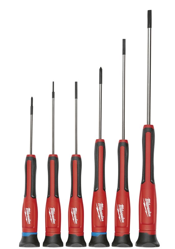 MILWAUKEE Milwaukee 48-22-2606 Screwdriver Set, 6-Piece, Chrome, Black/Red, Specifications: Rubber Over-Mold Plastic Handle