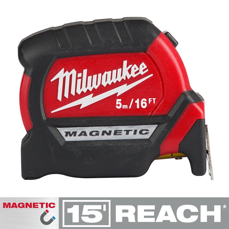 MILWAUKEE ELECTRICAL TO Milwaukee 48-22-1017M Tape Measure, 5 m, 16 ft L Blade, 1-1/8 in W Blade, Steel Blade, ABS Case, Black/Red Case ELECTRICAL MILWAUKEE ELECTRICAL TO