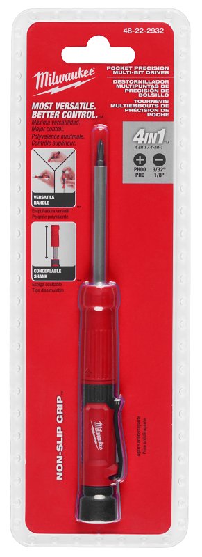 MILWAUKEE ELECTRICAL TO Milwaukee 48-22-2932 4-in-1 Pocket Screwdriver, 1/8 in to PH0 Drive, Phillips, Slotted Drive, 6-1/2 in OAL