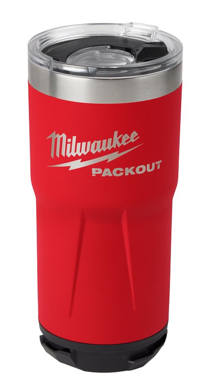 MILWAUKEE ELECTRICAL TO Milwaukee PACKOUT 48-22-8392R Tumbler, 20 oz Capacity, Sliding Magnetic Lid, Metal, Red, Insulated
